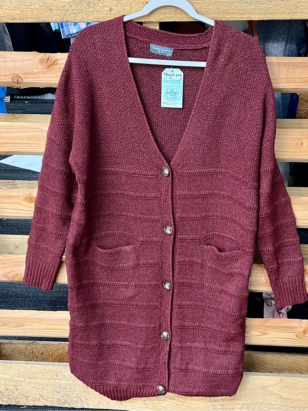 Sweet Love Burgundy Longline Button Cardigan